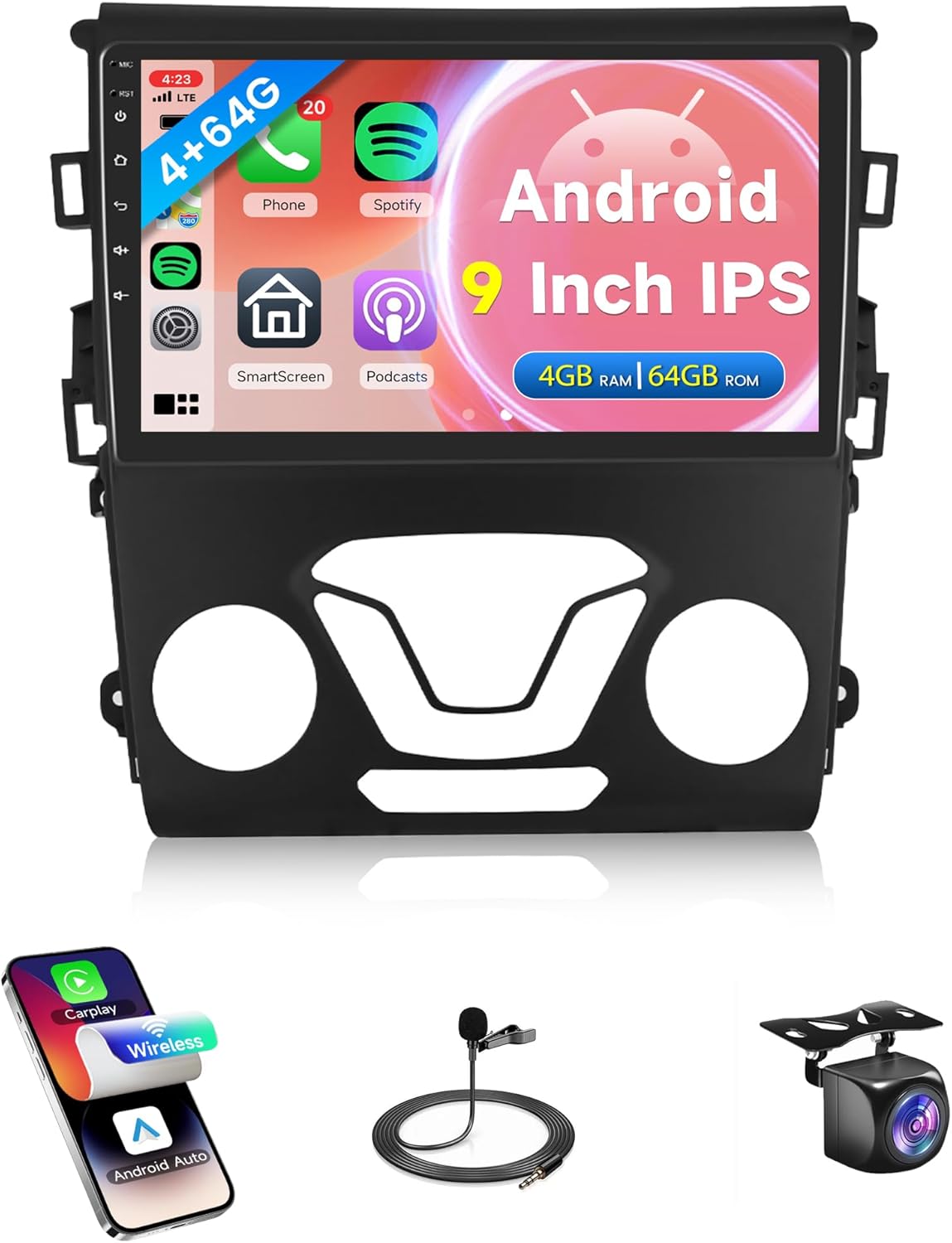 4G+64G Car Radio Stereo for Ford Fusion 2013-2019 for Ford Mondeo, Android 13 9 Inch Wireless Carplay/Android