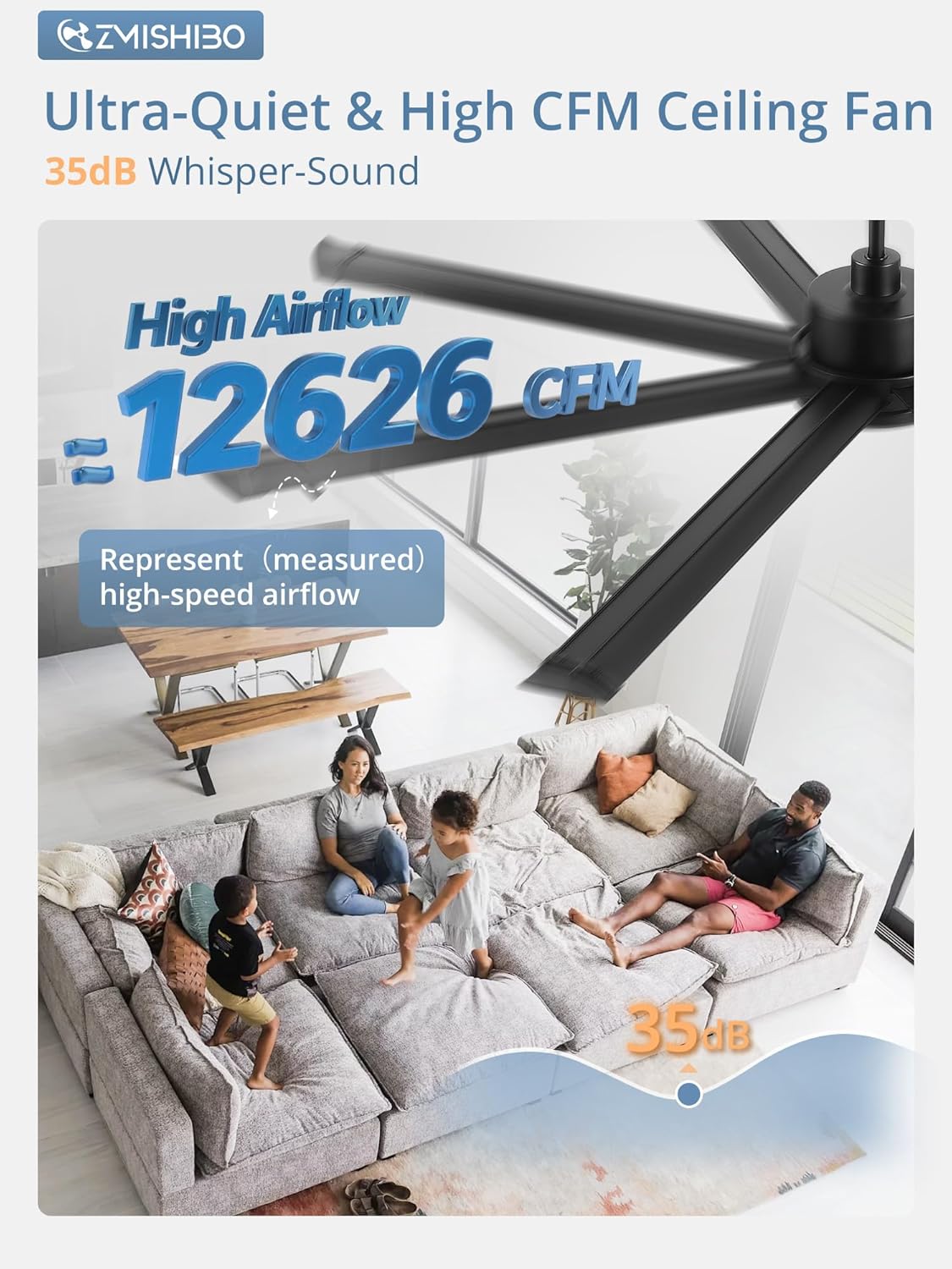 96' Large Industrial Ceiling Fans with lights, Aluminum 8 Blades, Noiseless DC Motor, 6 Speeds, Indoor/Outdoor