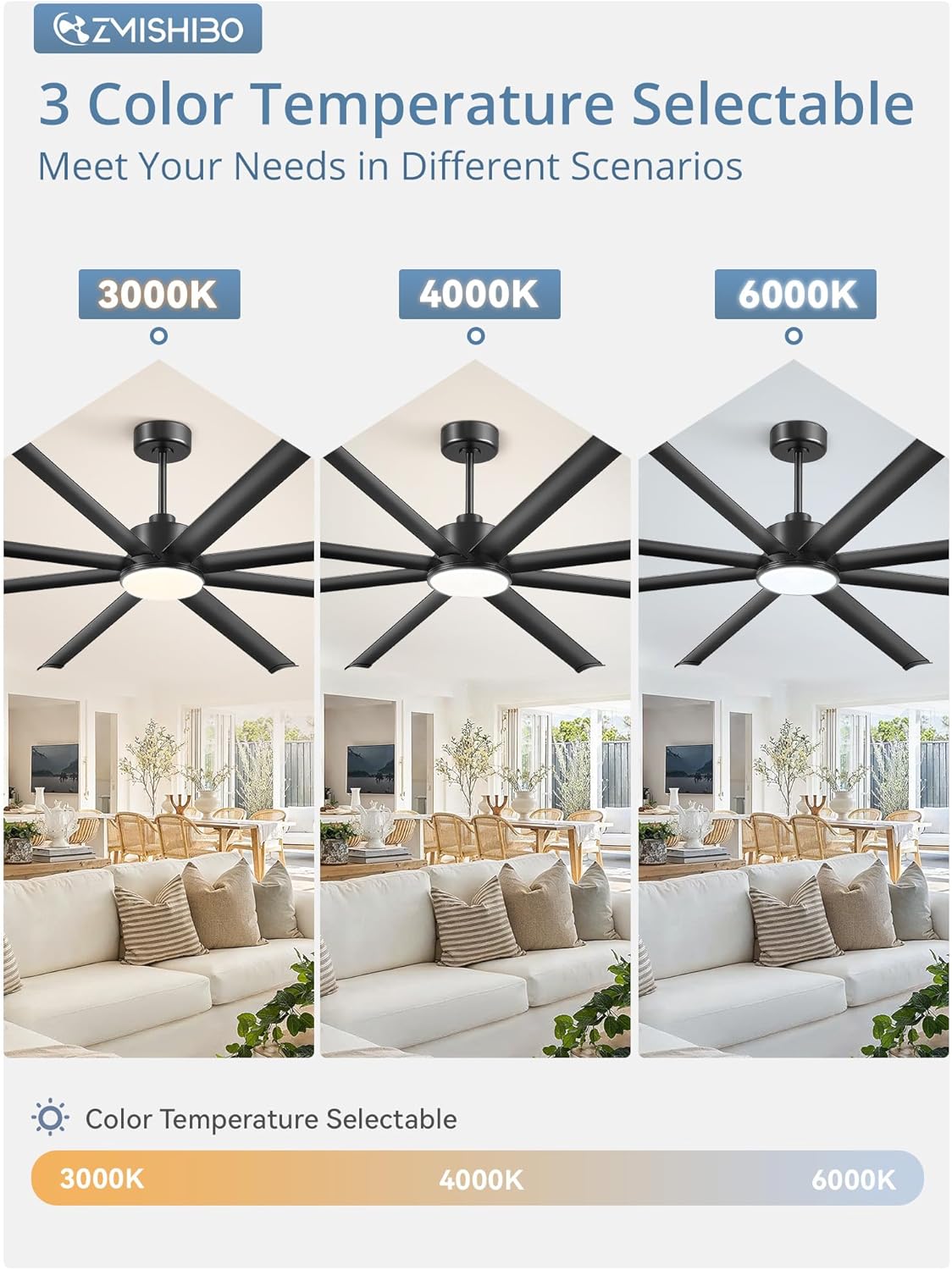96' Large Industrial Ceiling Fans with lights, Aluminum 8 Blades, Noiseless DC Motor, 6 Speeds, Indoor/Outdoor
