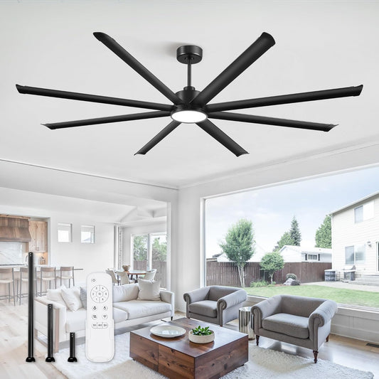 96' Large Industrial Ceiling Fans with lights, Aluminum 8 Blades, Noiseless DC Motor, 6 Speeds, Indoor/Outdoor