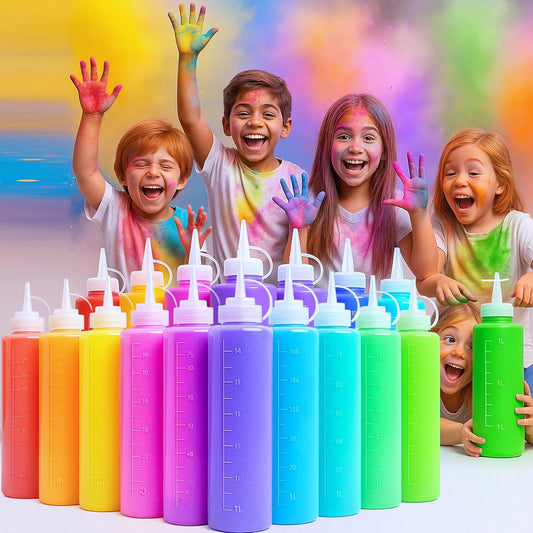 Color Run Powder Squeeze Bottles, 30lbs Bulk 10 Colors 20 Pack Large 34oz, Refillable, Prefilled, Non-Toxic