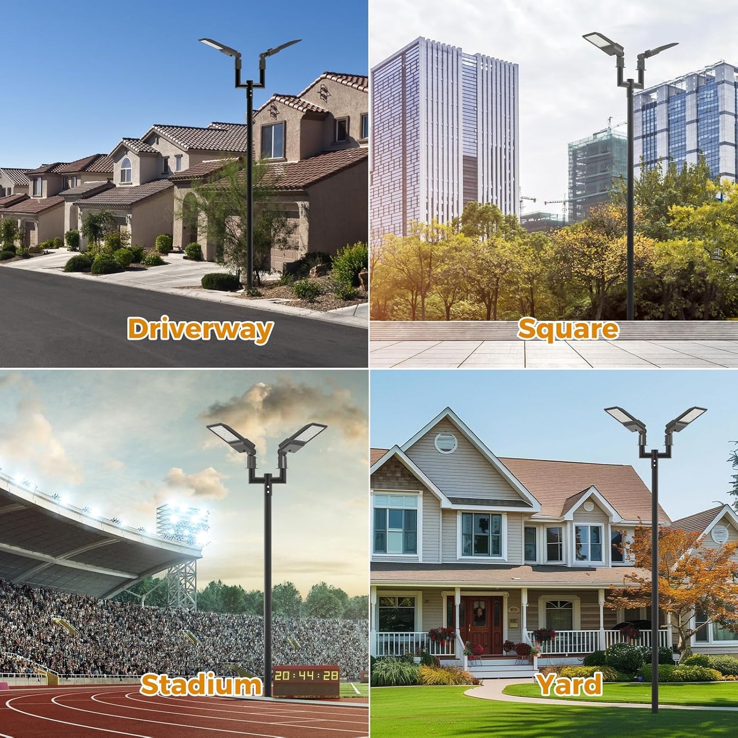 Double Bullhorn Bracket for 2 LED Parking Lot Lights Durable 180-Degree Round Pole Mounting Bracket for Street Lights Commercial Area Lighting
