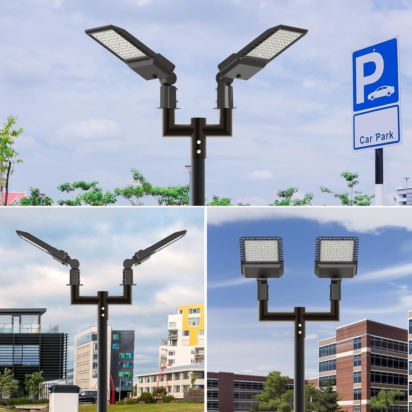 Double Bullhorn Bracket for 2 LED Parking Lot Lights Durable 180-Degree Round Pole Mounting Bracket for Street Lights Commercial Area Lighting