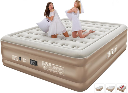 Cal King Air Mattress with Built in Pump for Guest, 18' Tall Inflatable Blow Up Air Bed with Carrying Bag for Camping