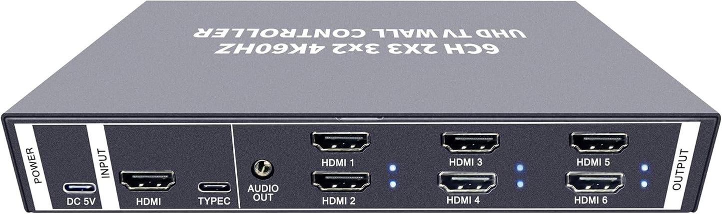 4K60 Video Wall Controller 2X3 3X2 UHD TV Wall Controller 2X2 1X5 5X1 1X6 6X1 Support HDMI USB-C 4K60