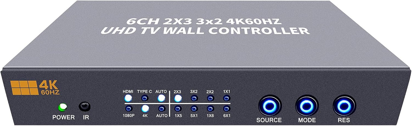 4K60 Video Wall Controller 2X3 3X2 UHD TV Wall Controller 2X2 1X5 5X1 1X6 6X1 Support HDMI USB-C 4K60
