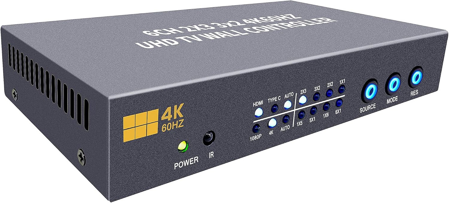 4K60 Video Wall Controller 2X3 3X2 UHD TV Wall Controller 2X2 1X5 5X1 1X6 6X1 Support HDMI USB-C 4K60