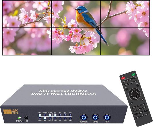 4K60 Video Wall Controller 2X3 3X2 UHD TV Wall Controller 2X2 1X5 5X1 1X6 6X1 Support HDMI USB-C 4K60