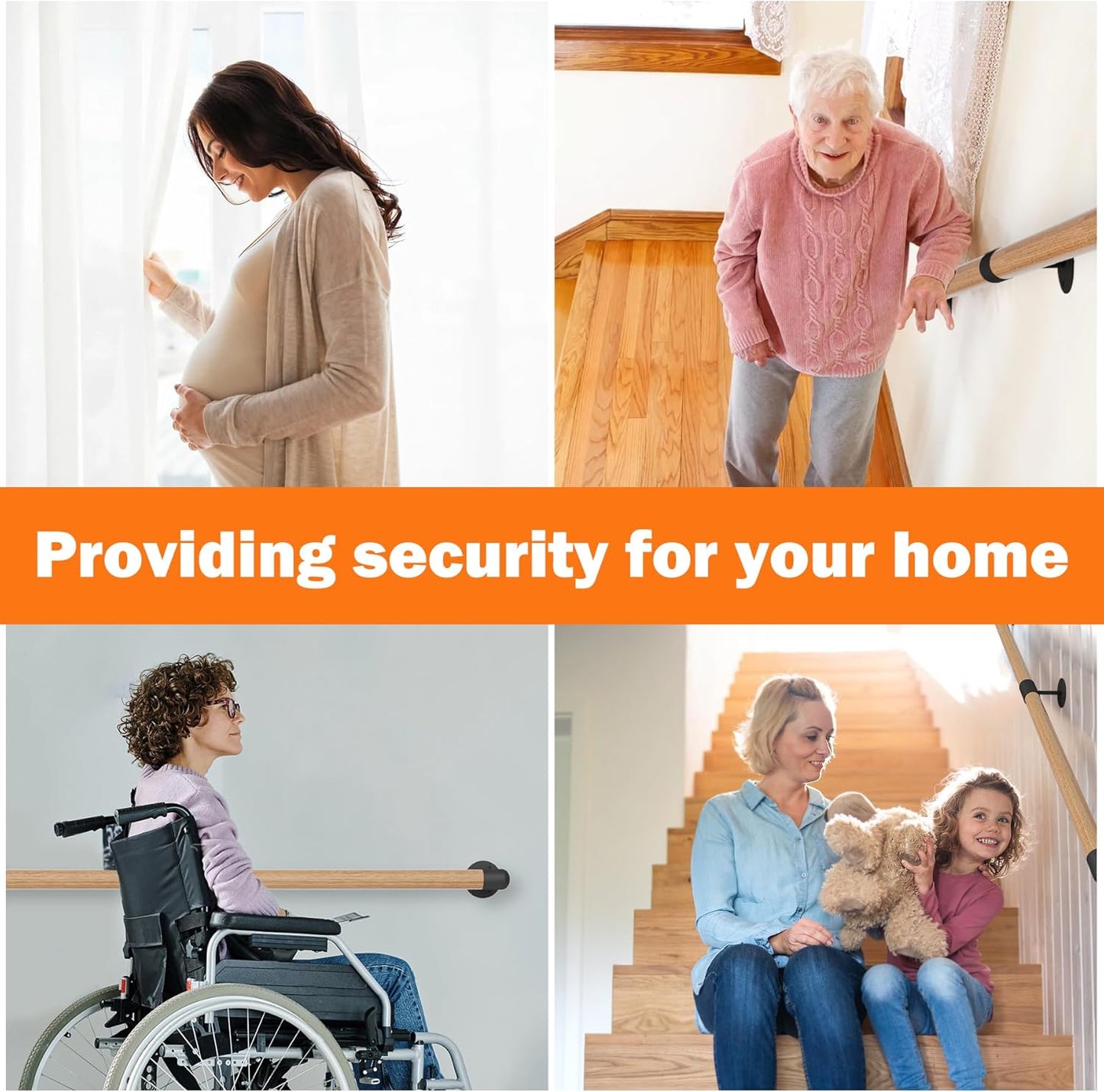 2FT Round Wooden Stair Handrail,Indoor Staircase Handrail,Wall Mount Support Stair Railings, Non-Slip Safety Corridor,Lofts,Patio,Guardrail,Home Wood Hand Railings for Elderly,Children,Disable People 2FT Wood