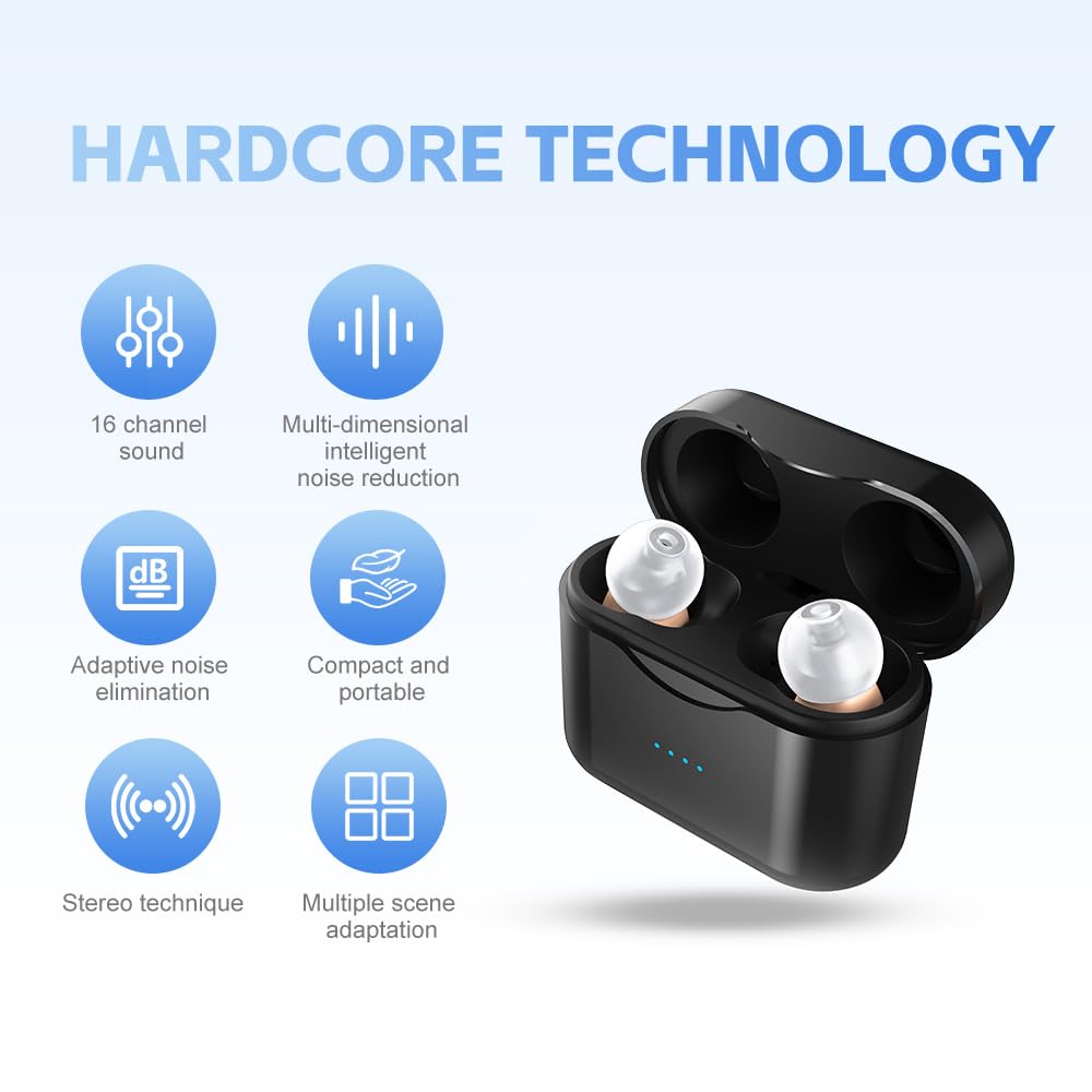 Small Hearing Aids Mini, 16 Channel Invisible with Charging Box, Intelligent Noise Reduction, Hearing Assist