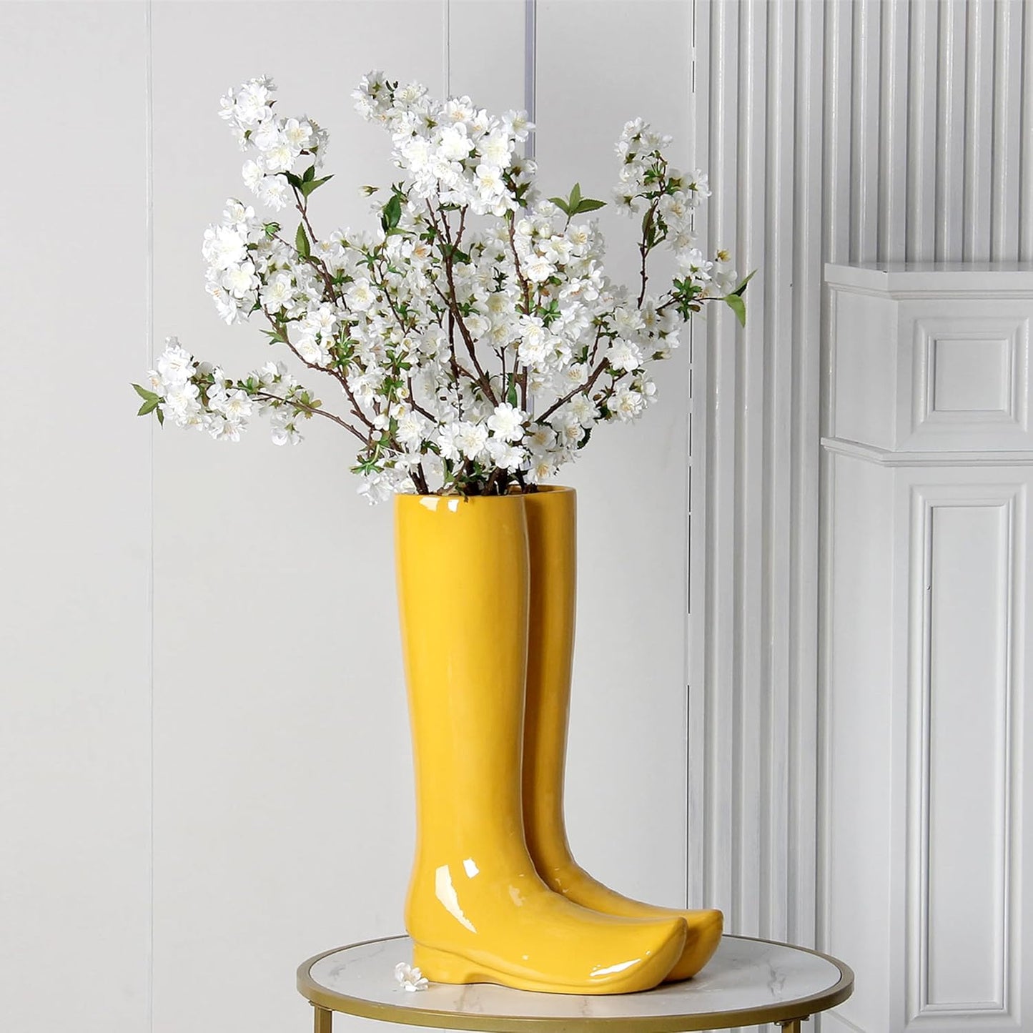 Ceramic Boot Umbrella Stand, Boots Vase, Freestanding Umbrella Bucket, Yellow