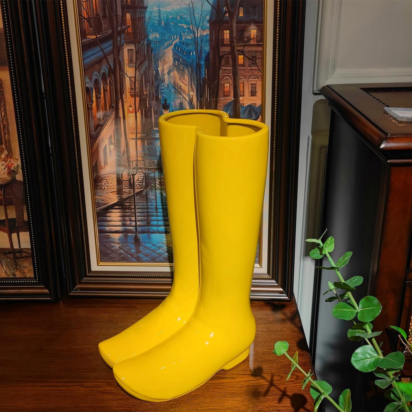 Ceramic Boot Umbrella Stand, Boots Vase, Freestanding Umbrella Bucket, Yellow