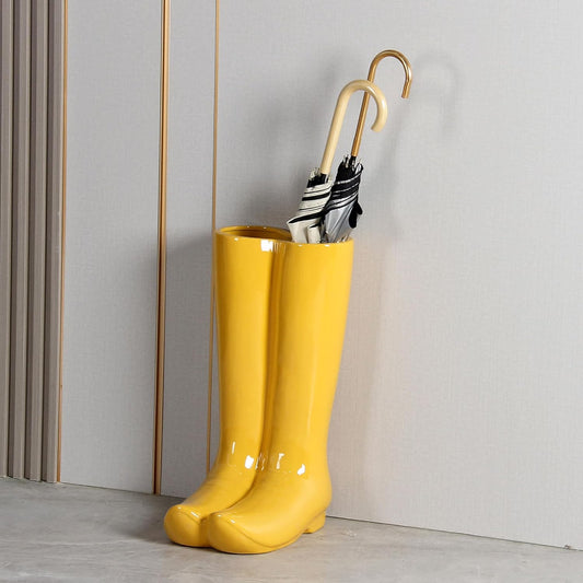 Ceramic Boot Umbrella Stand, Boots Vase, Freestanding Umbrella Bucket, Yellow