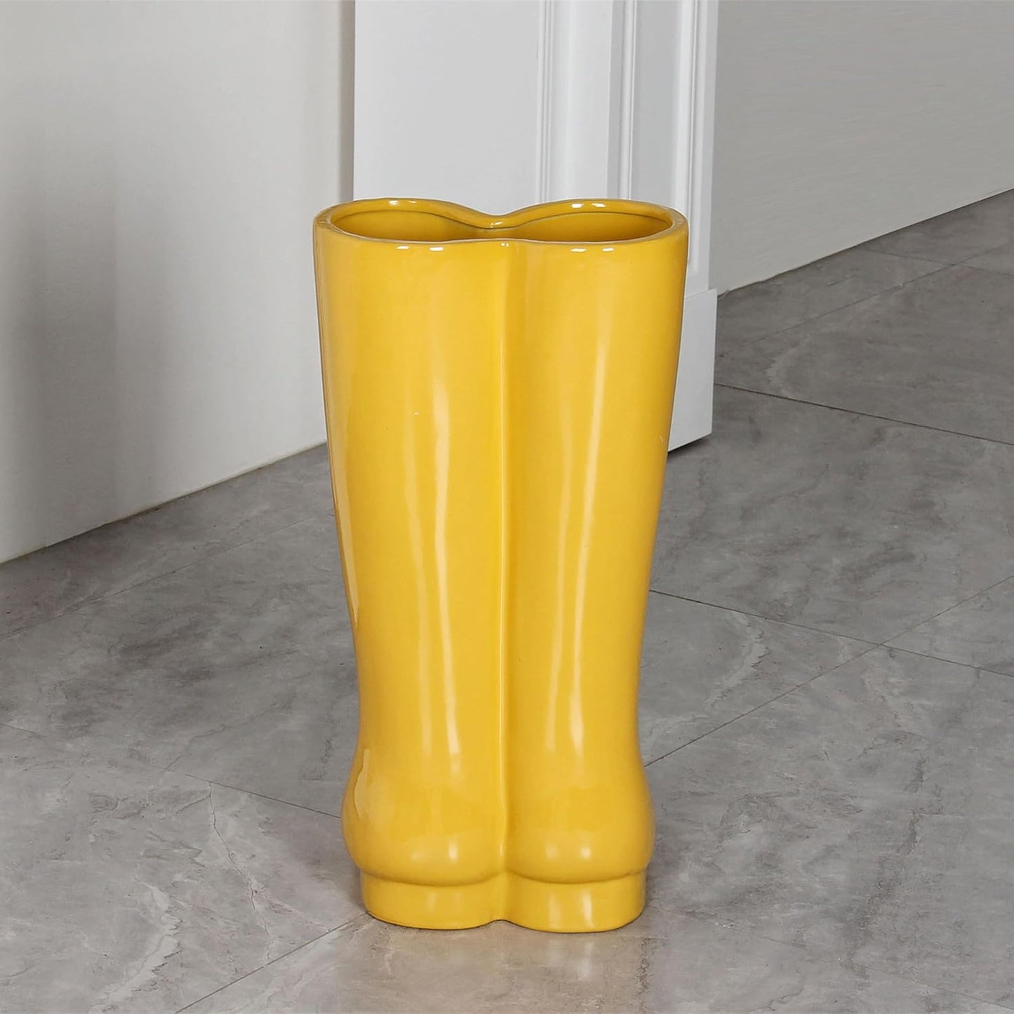 Ceramic Boot Umbrella Stand, Boots Vase, Freestanding Umbrella Bucket, Yellow