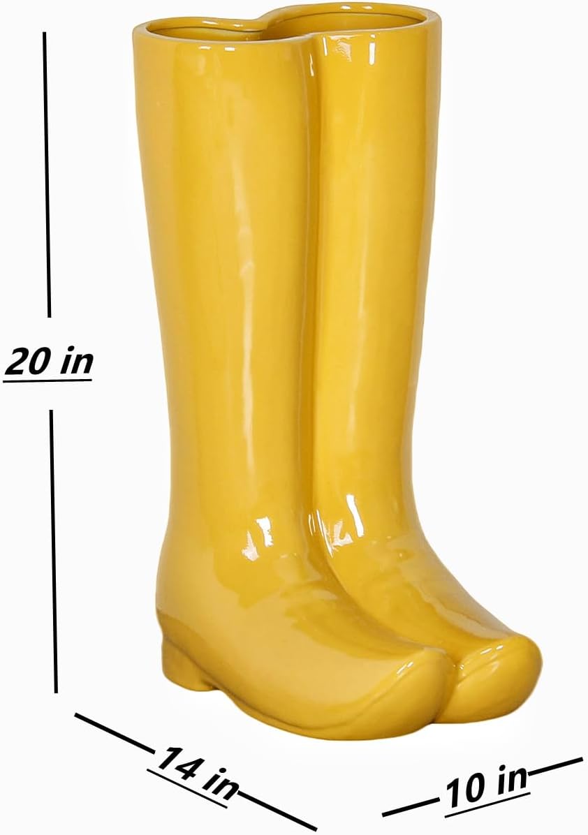 Ceramic Boot Umbrella Stand, Boots Vase, Freestanding Umbrella Bucket, Yellow