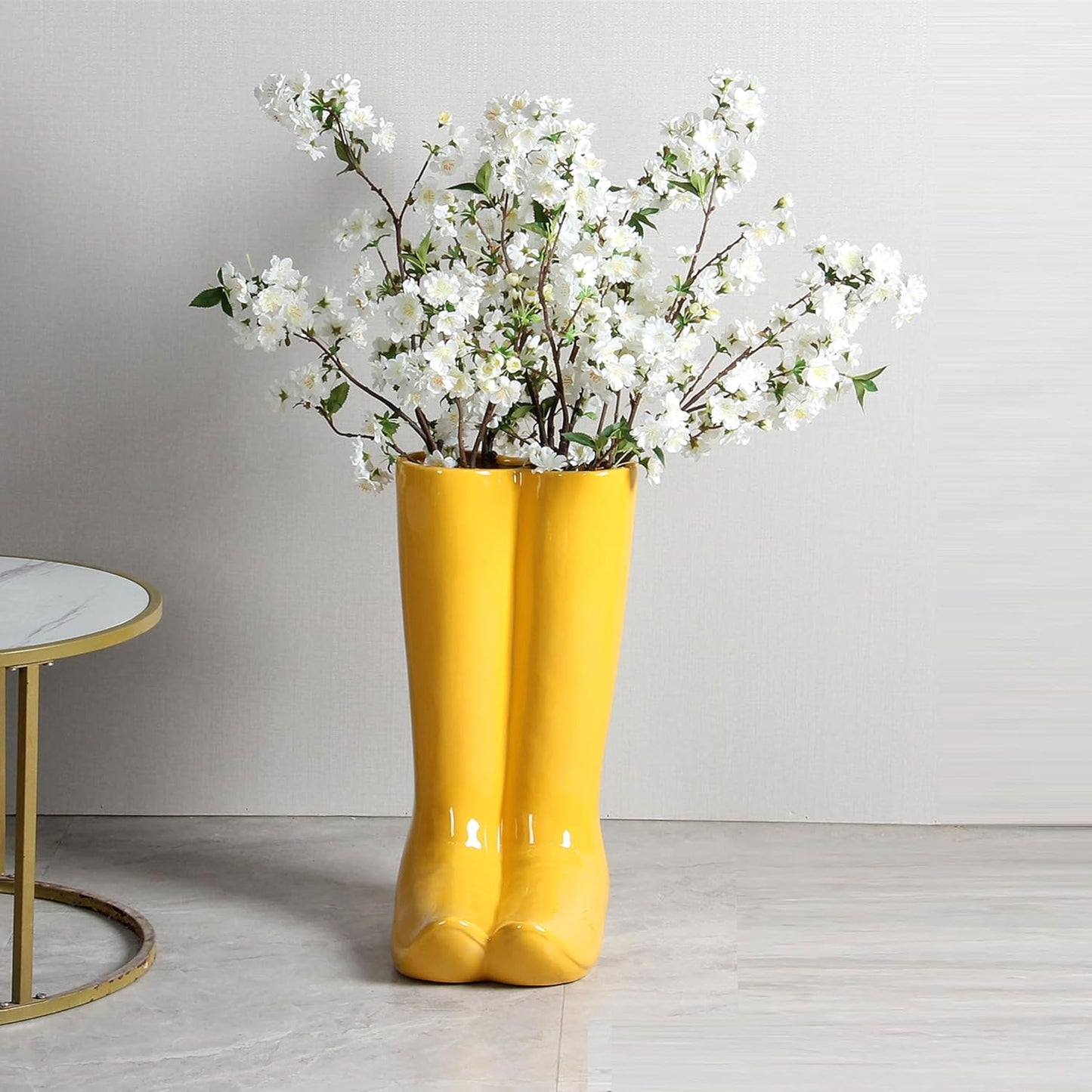 Ceramic Boot Umbrella Stand, Boots Vase, Freestanding Umbrella Bucket, Yellow