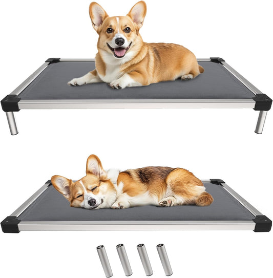Padded Dog Bed, Chew-Proof Elevated Cot, Indoor/Outdoor,  for Small and Medium Dogs, Grey, 42-Inch