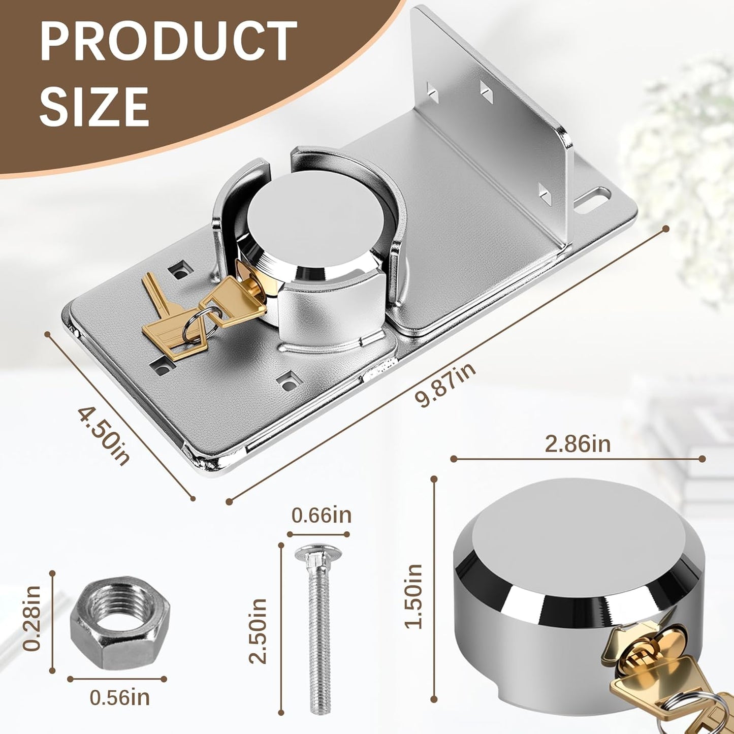 Heavy-Duty Solid Steel Roll-Up Door Lock, High-Security Hidden Shackle Padlock Set, Comes with 2 Keys