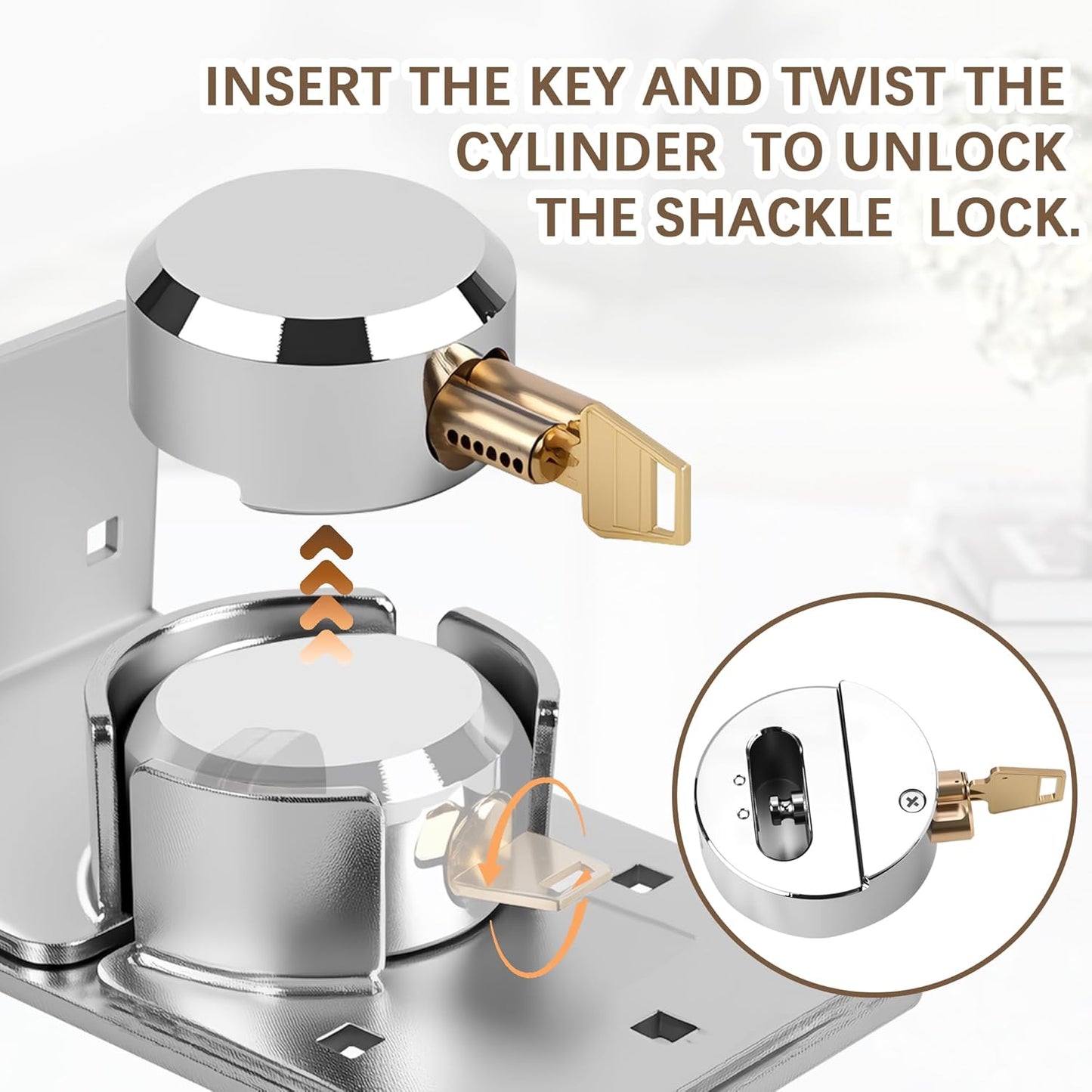 Heavy-Duty Solid Steel Roll-Up Door Lock, High-Security Hidden Shackle Padlock Set, Comes with 2 Keys