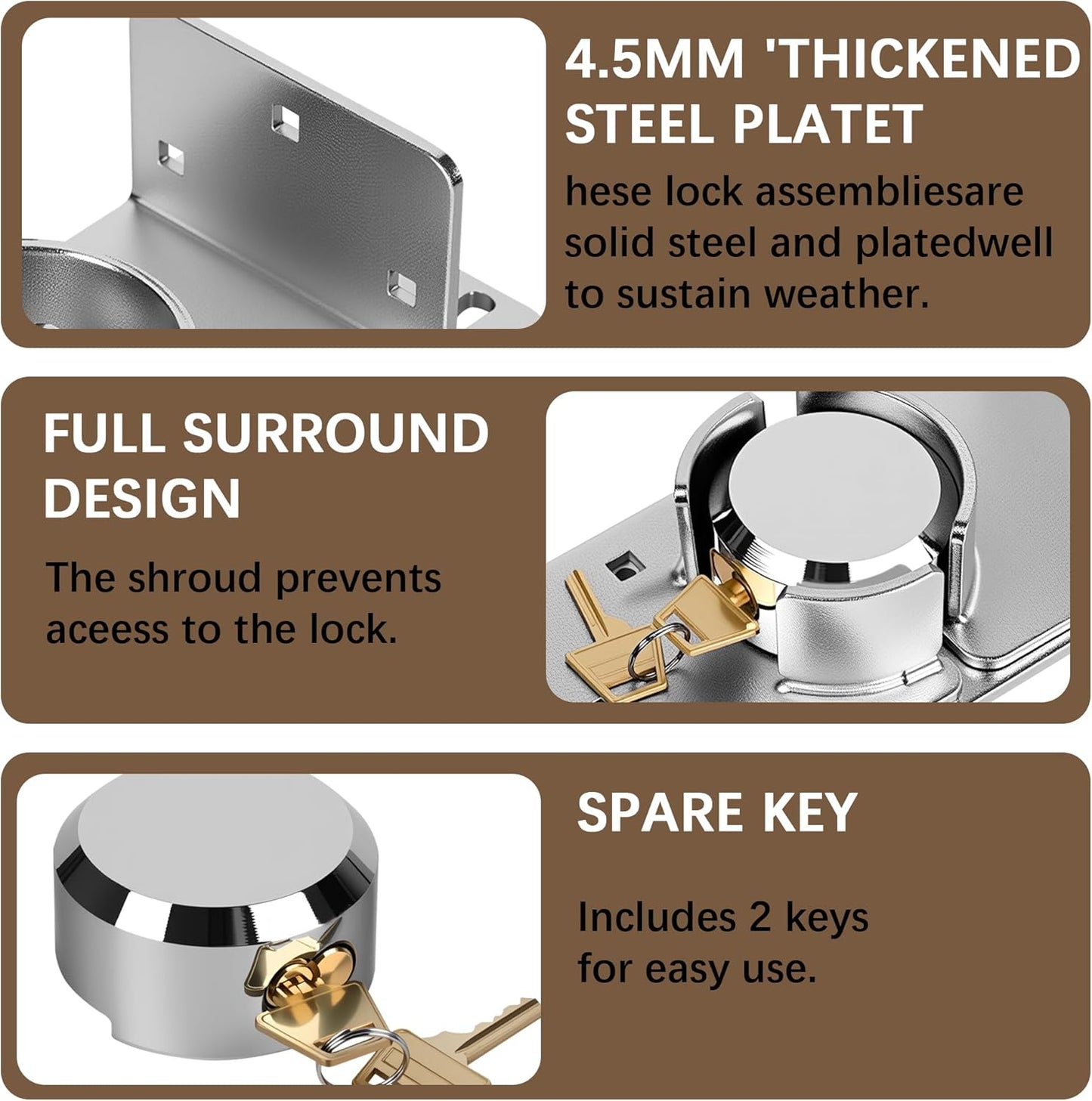 Heavy-Duty Solid Steel Roll-Up Door Lock, High-Security Hidden Shackle Padlock Set, Comes with 2 Keys