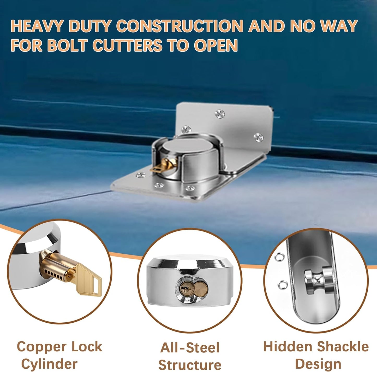 Heavy-Duty Solid Steel Roll-Up Door Lock, High-Security Hidden Shackle Padlock Set, Comes with 2 Keys