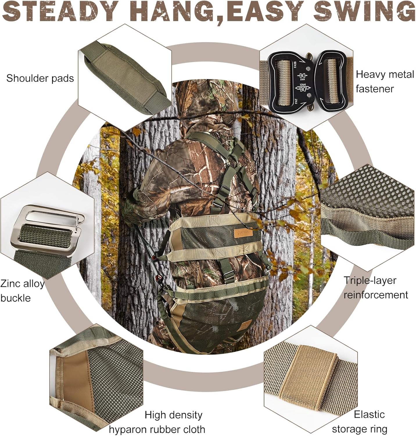 Tree Saddle Hunting Kit, Lightweight Tree Climbing Saddle Adjustable  Accessory with removable Padding