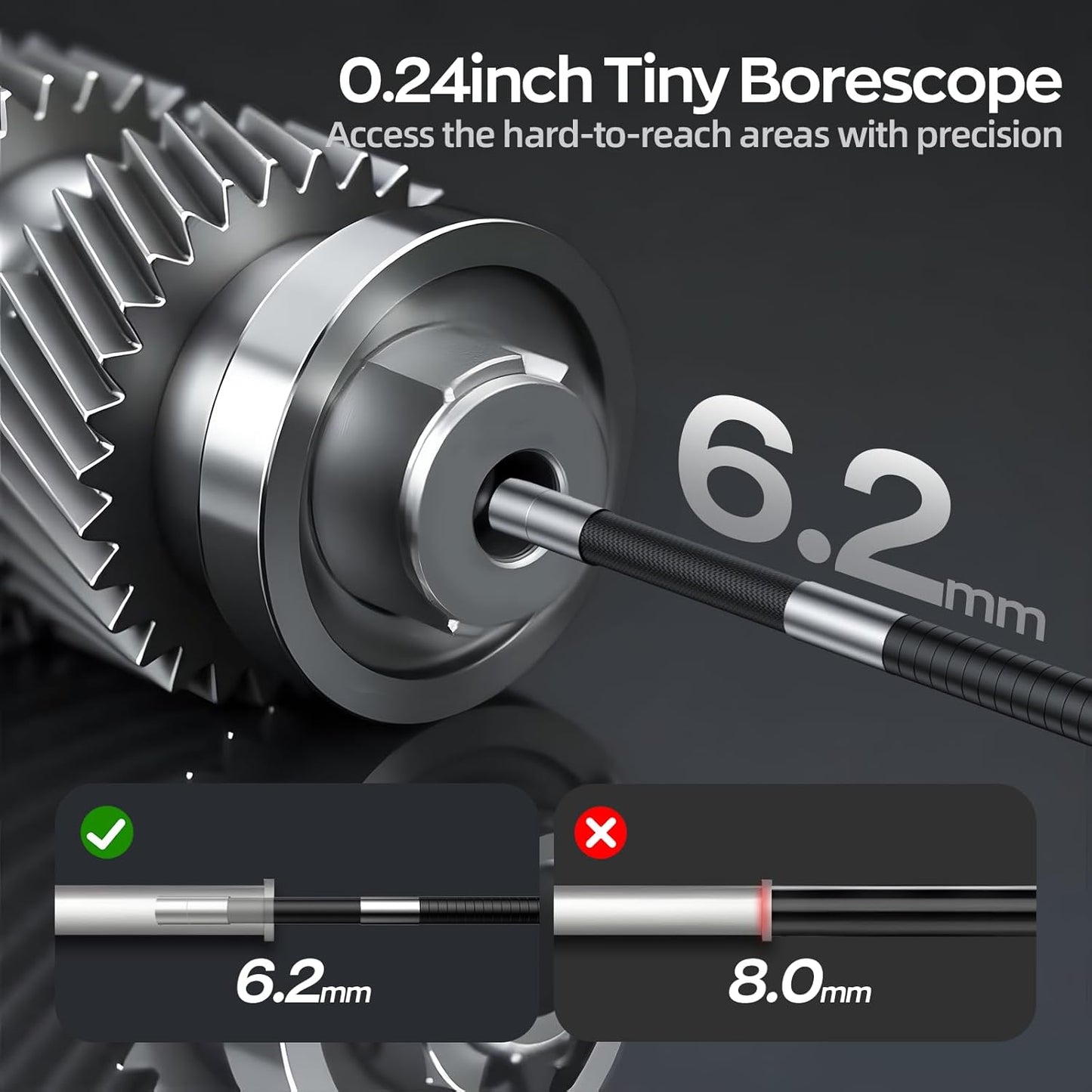 Two-Way Articulating Borescope 0.24in Endoscope Camera with Light Flexible Inspection Camera
