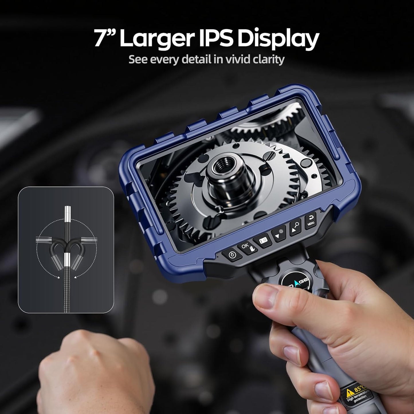 Two-Way Articulating Borescope 0.24in Endoscope Camera with Light Flexible Inspection Camera