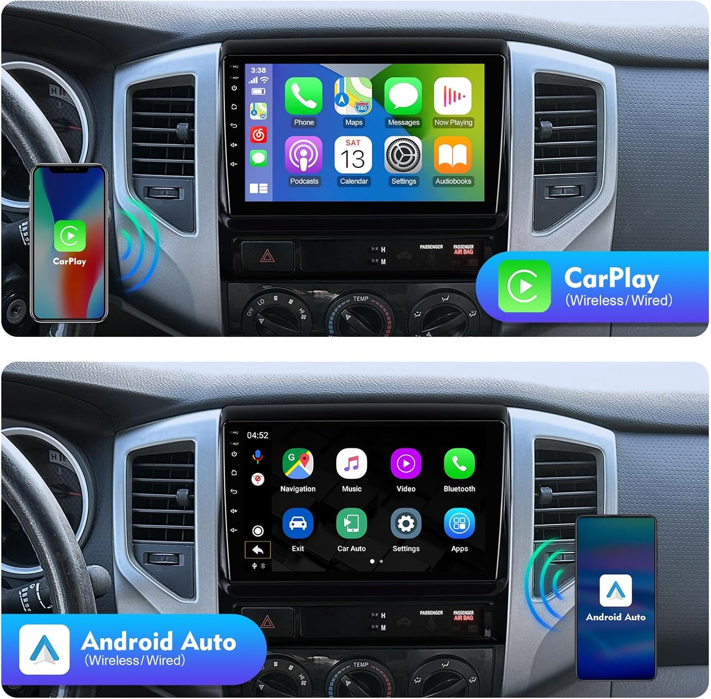 2+32G 9 inches Android 10 Double Din Car Stereo for Toyota Tacoma 2005-2013 IPS Touchscreen Screen Car Radio with Carplay & Android Auto Support Backup Camera GPS FM Navi BT