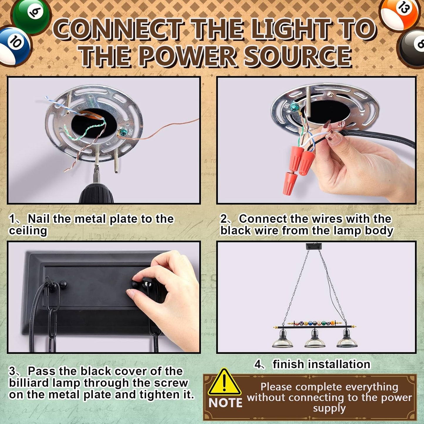 Adjustable Pool Table Lights for 7'-8' Billiard Light. Hanging Pool Table Light Fixture with Glass Shades for Game Rooms