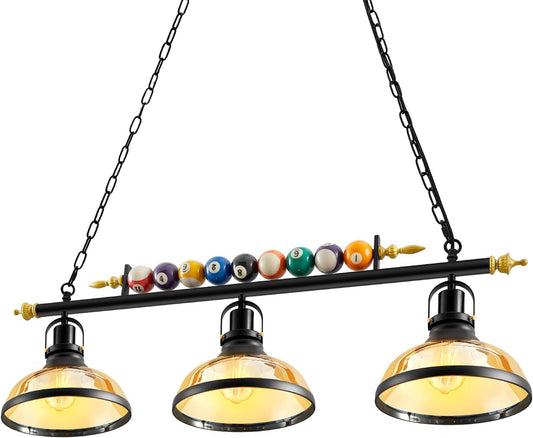 Adjustable Pool Table Lights for 7'-8' Billiard Light. Hanging Pool Table Light Fixture with Glass Shades for Game Rooms