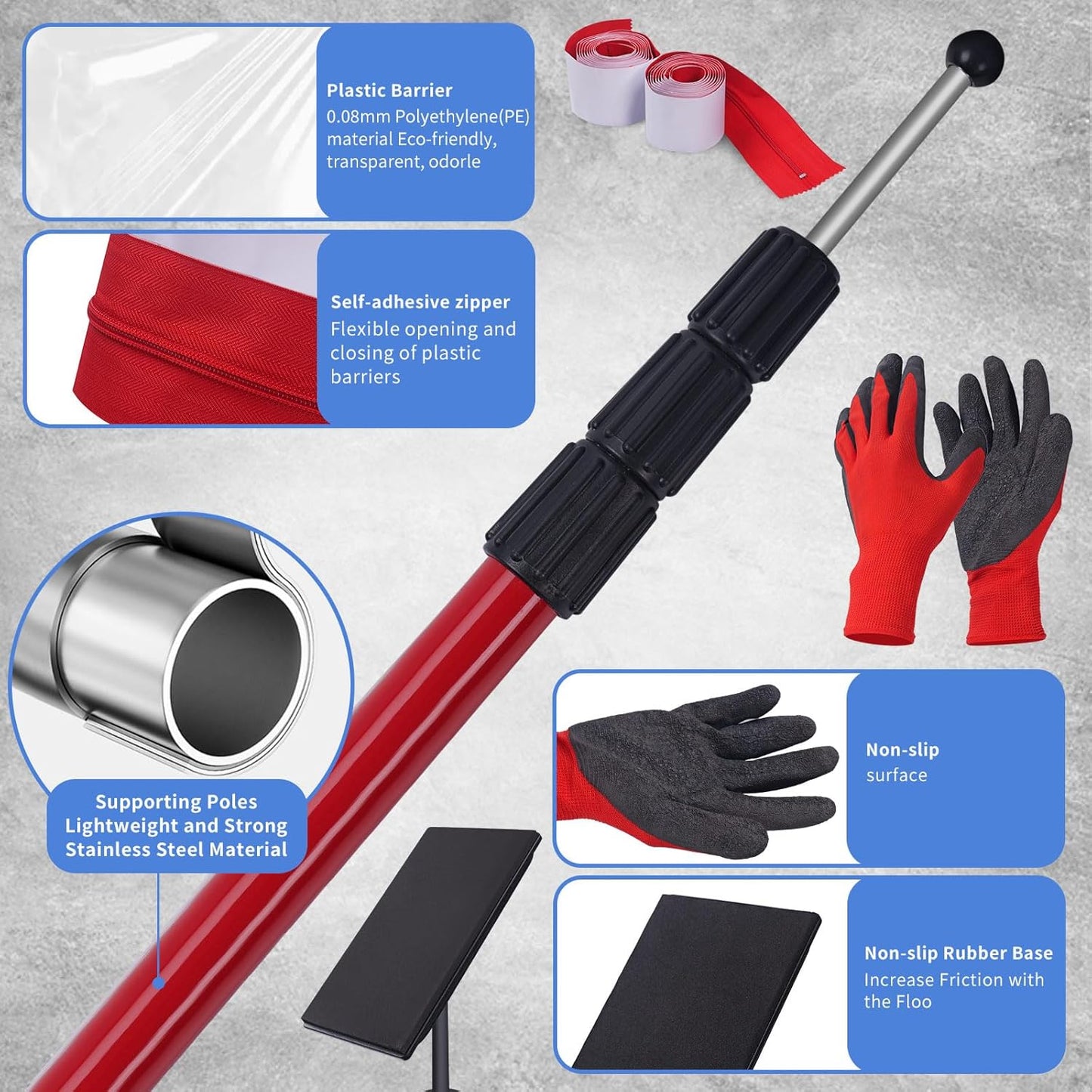 Dust Barrier Zipper Door Kit,10FT, with 32.8x14.7FT Plastic Sheeting, 2 Heavy-Duty Zippers, Dust Barrier