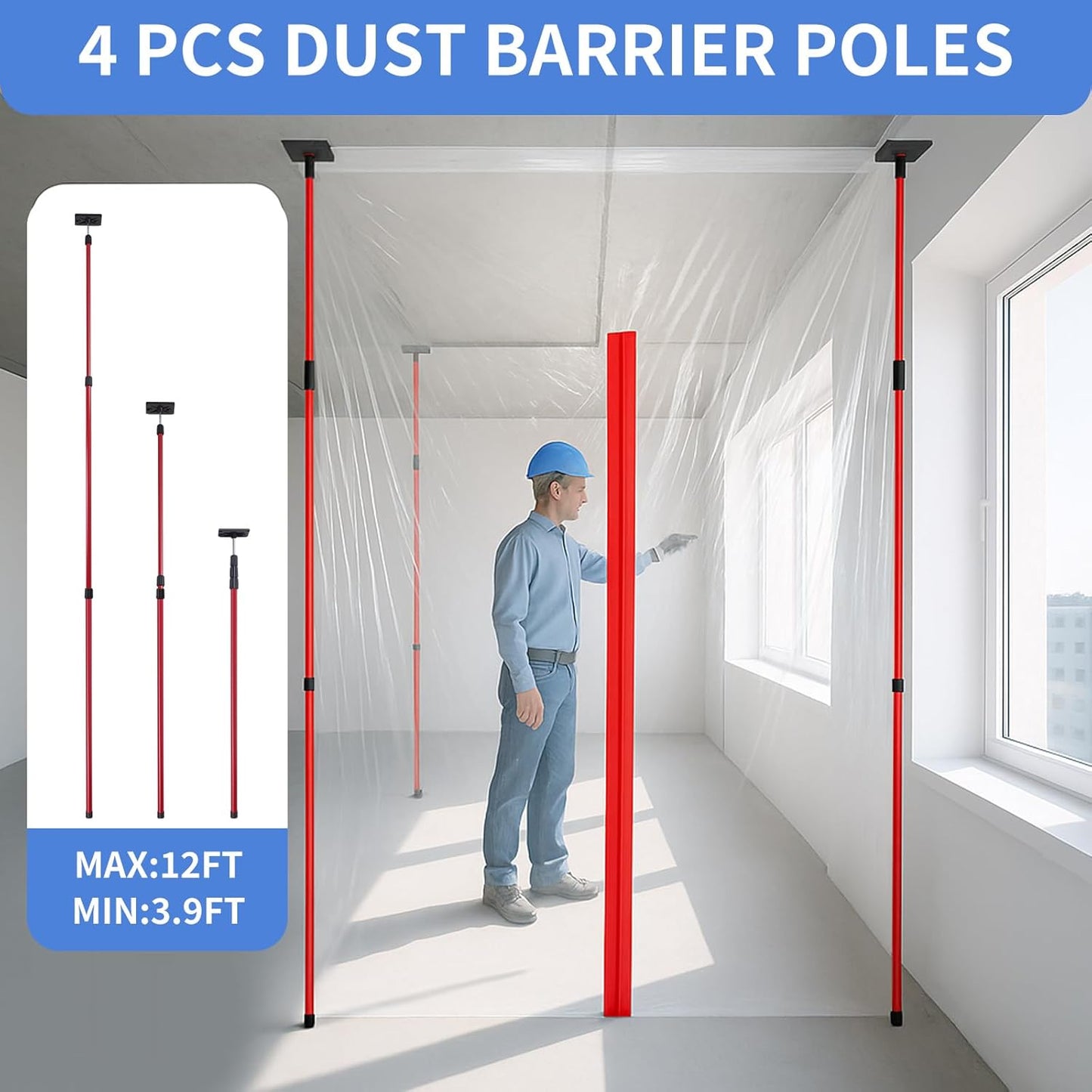 Dust Barrier Zipper Door Kit,10FT, with 32.8x14.7FT Plastic Sheeting, 2 Heavy-Duty Zippers, Dust Barrier