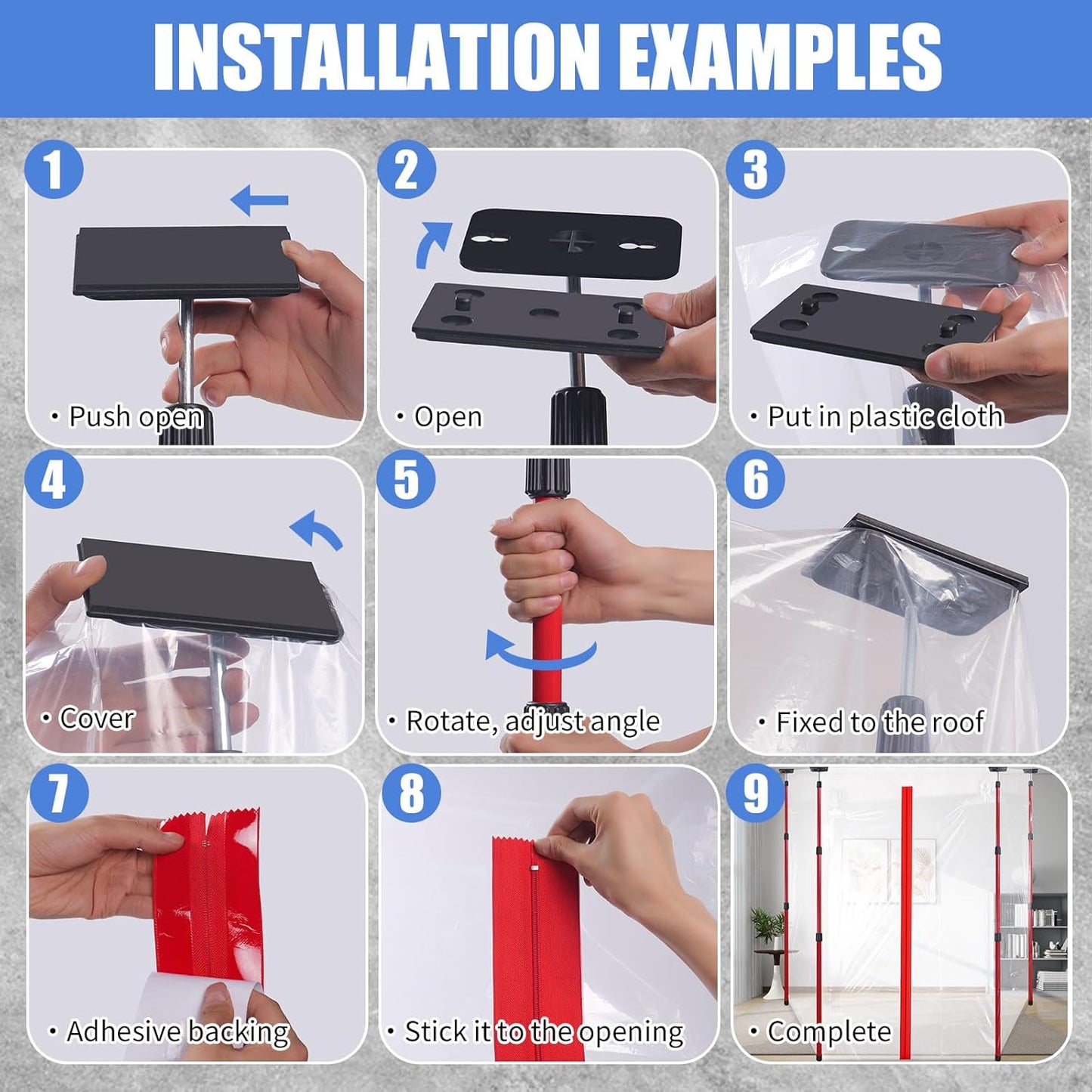 Dust Barrier Zipper Door Kit,10FT, with 32.8x14.7FT Plastic Sheeting, 2 Heavy-Duty Zippers, Dust Barrier