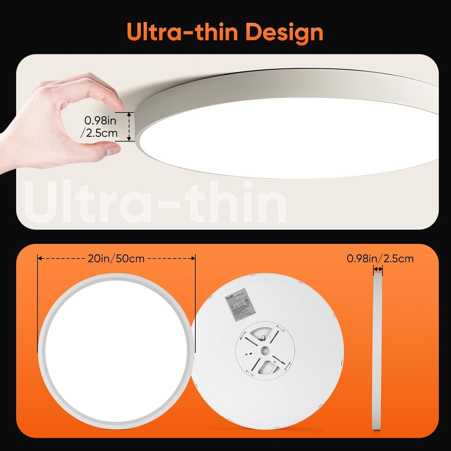 LED Ceiling Light 2 Pack 20 Inch Round with Dimming, 3 CCT Options, 40W Super Slim Flush Mount Panel