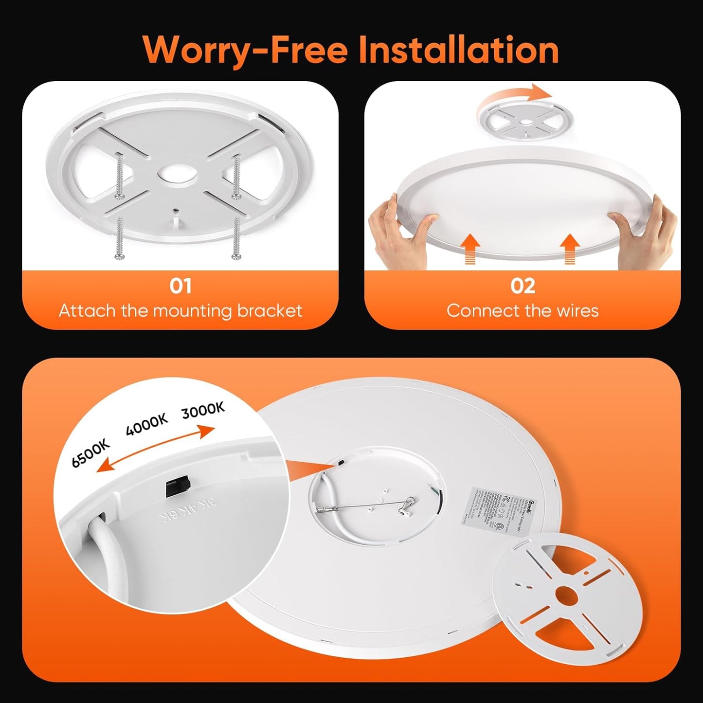 LED Ceiling Light 2 Pack 20 Inch Round with Dimming, 3 CCT Options, 40W Super Slim Flush Mount Panel