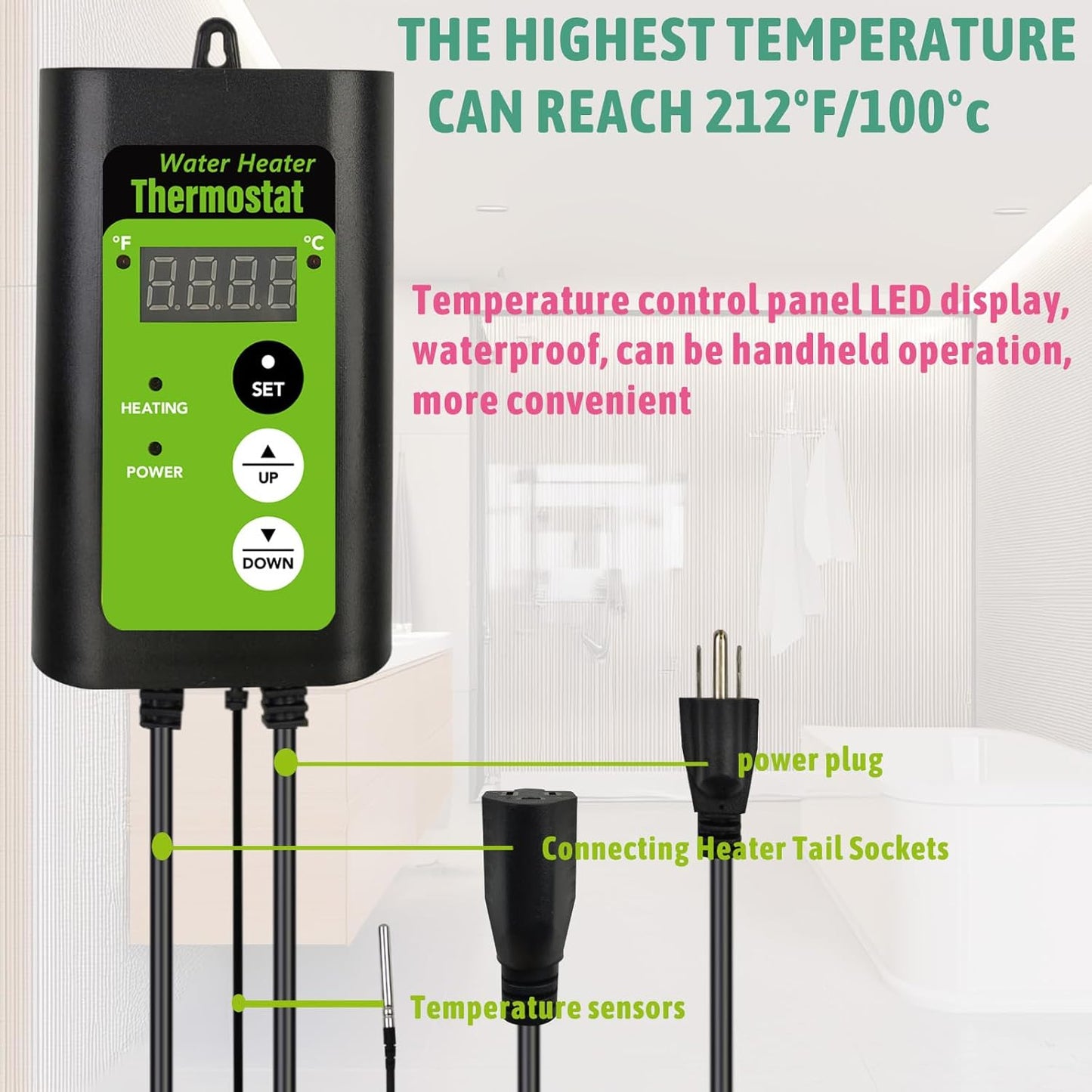 1300W Submersible Hot Tub and Pool Portable Electric Immersion Water Heater with Thermostat and GFCI