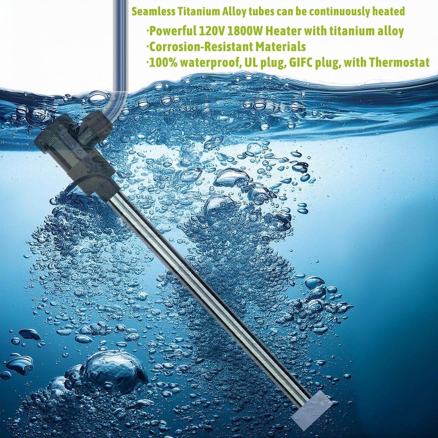 Fully Submersible, 1800W Titanium Portable Electric Inflatable and Hot Tub immersion Water Heater