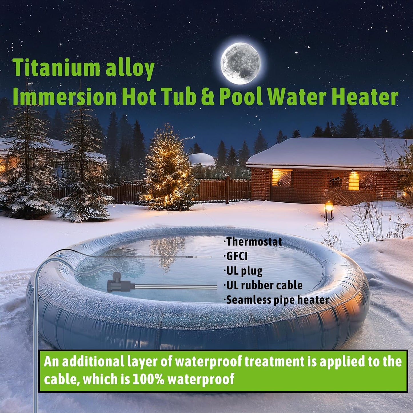 Fully Submersible, 1800W Titanium Portable Electric Inflatable and Hot Tub immersion Water Heater