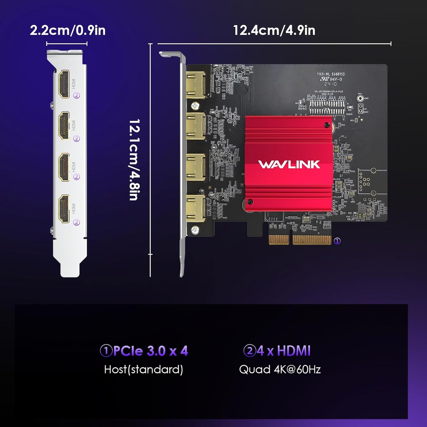 WAVLINK PCIE 4K Monitors Card - 4 HDMI Ports, Supports Extend 4 Monitors Out for Windows 11/10