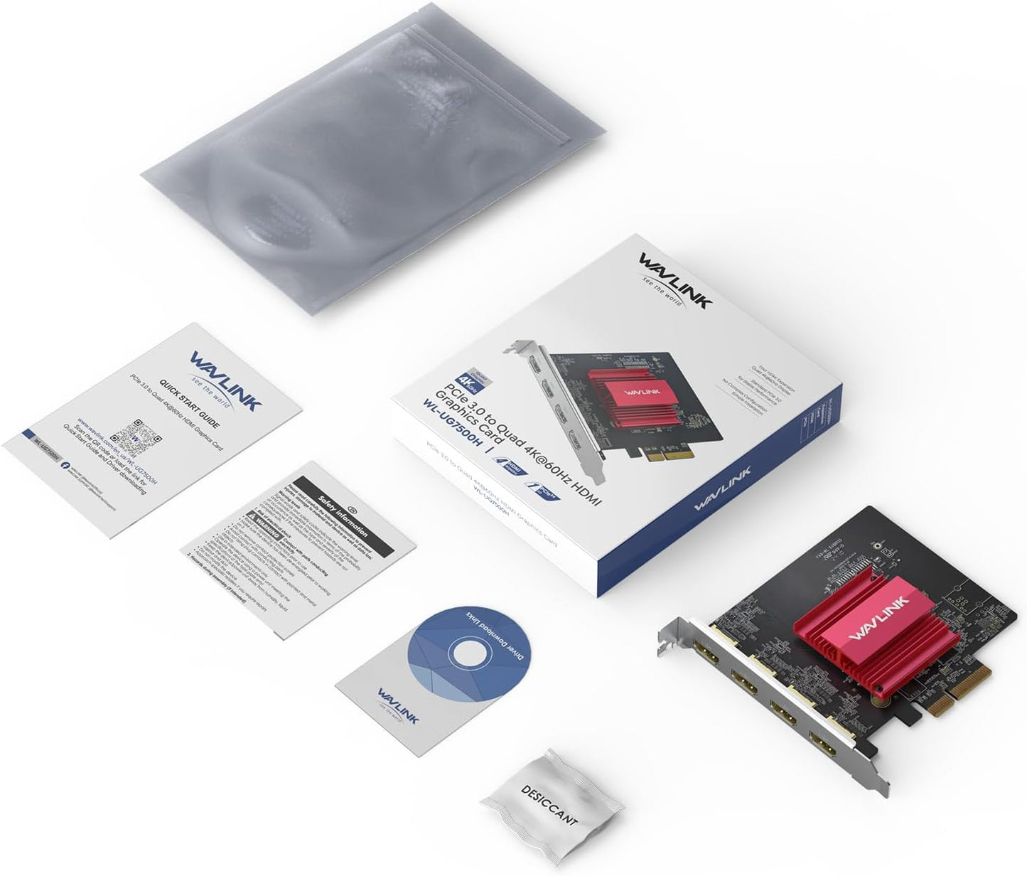 WAVLINK PCIE 4K Monitors Card - 4 HDMI Ports, Supports Extend 4 Monitors Out for Windows 11/10