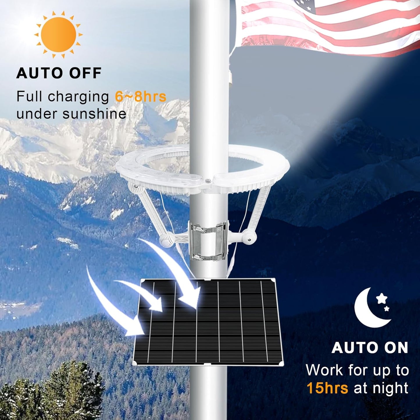 Solar Flag Pole Light, 5090 Lumens Flag Pole Light Solar Powered, 32 LED Flag Light, IP65 Waterproof