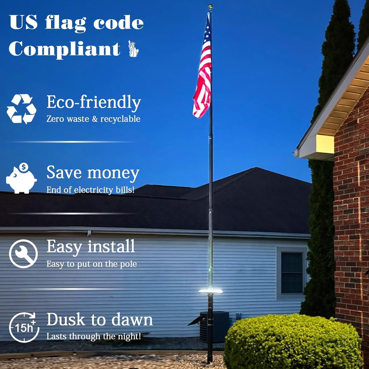 Solar Flag Pole Light, 5090 Lumens Flag Pole Light Solar Powered, 32 LED Flag Light, IP65 Waterproof