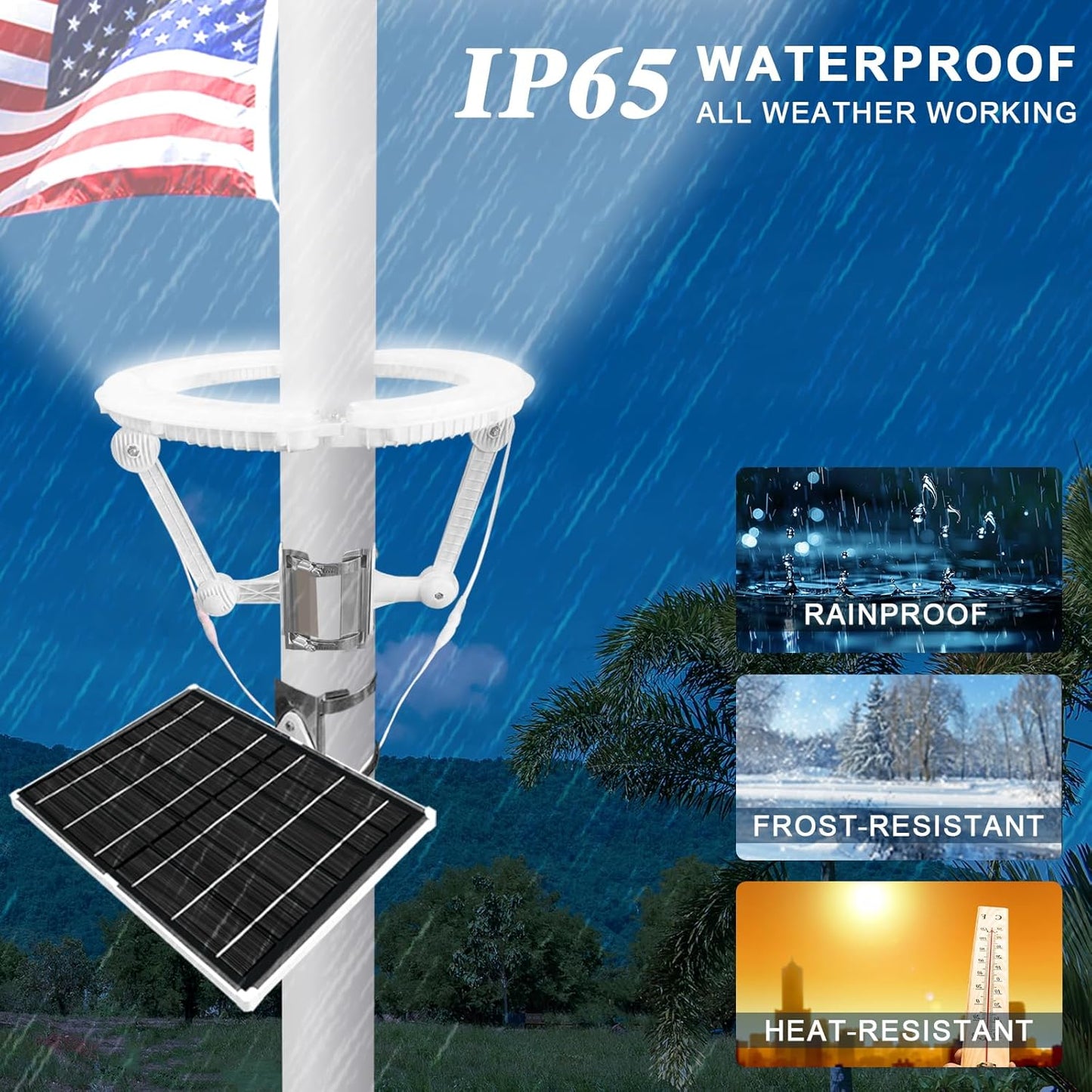 Solar Flag Pole Light, 5090 Lumens Flag Pole Light Solar Powered, 32 LED Flag Light, IP65 Waterproof