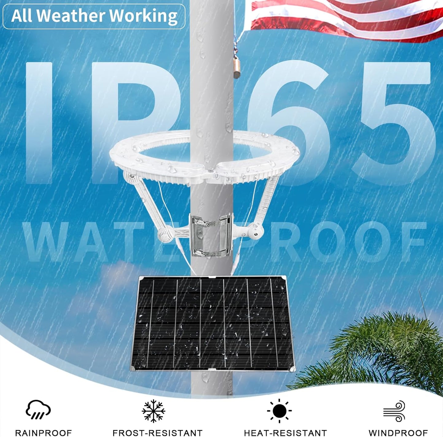 Solar Flag Pole Light, 5090 Lumens Flag Pole Light Solar Powered, 32 LED Flag Light, IP65 Waterproof