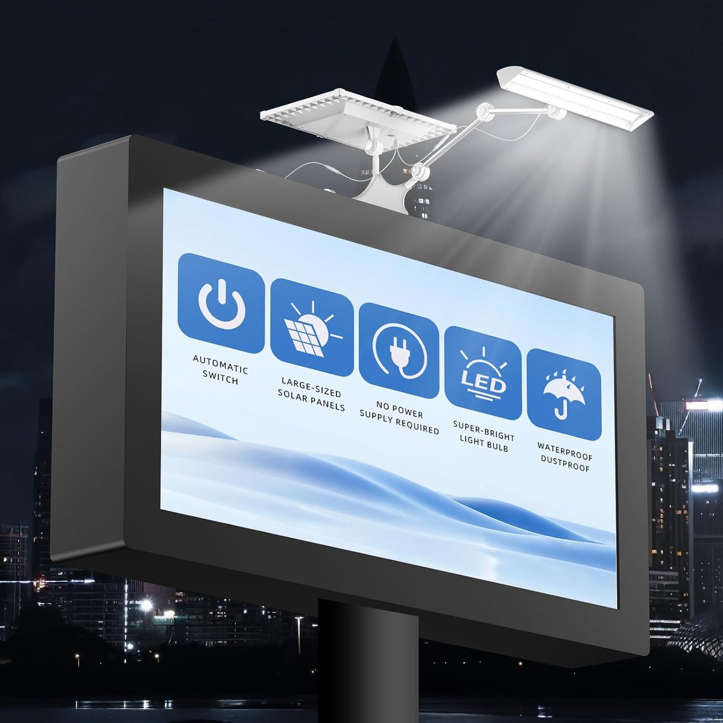Outdoor Solar Sign Light, 420 LEDs, 5200 Lumens, 12000 mAh, IP65 Waterproof, Solar Powered Light