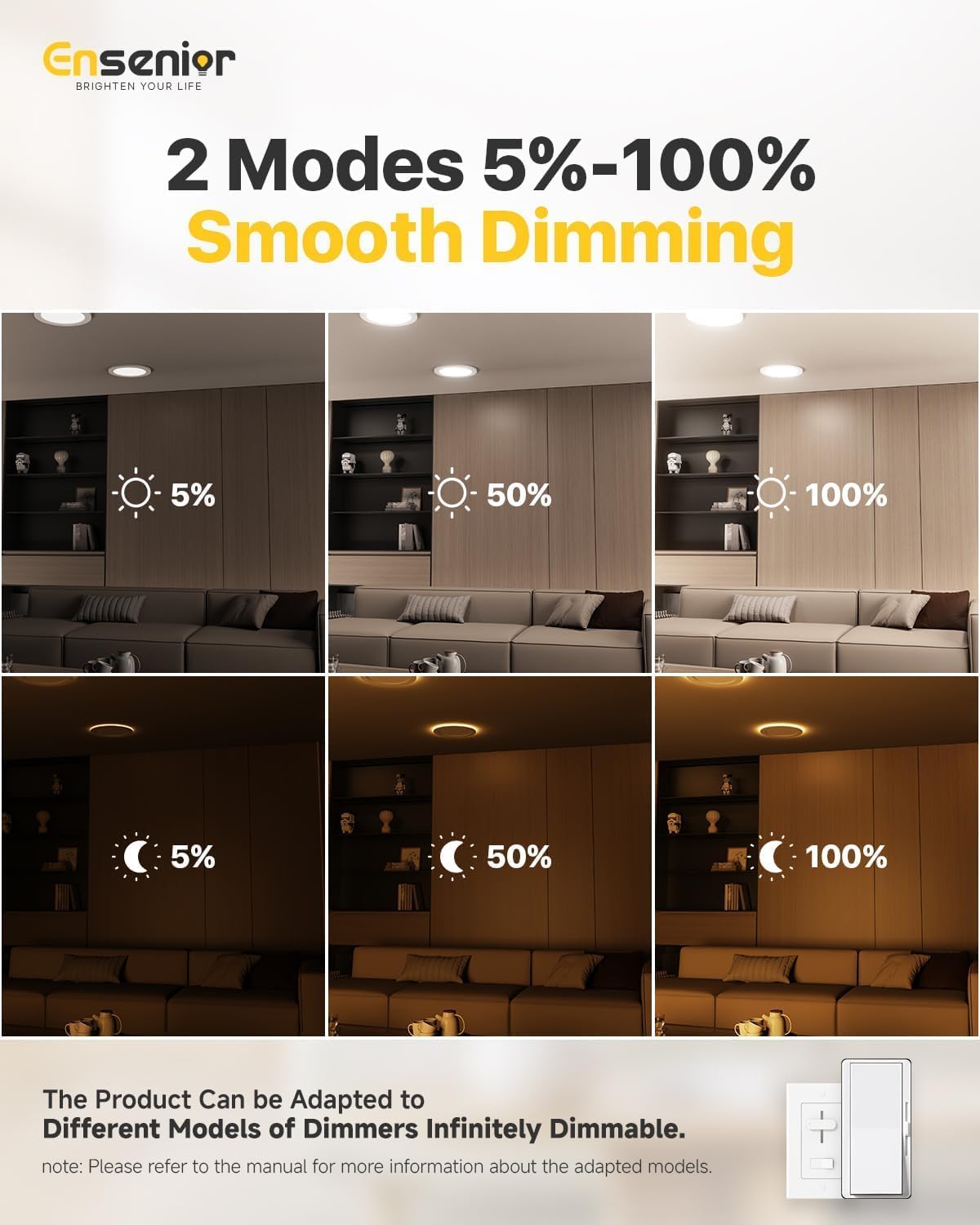 6 Inch LED Recessed Ceiling Light with Night Light, 20 Pack Dimmable 5%-100%, 2700K-5000K 5CCT