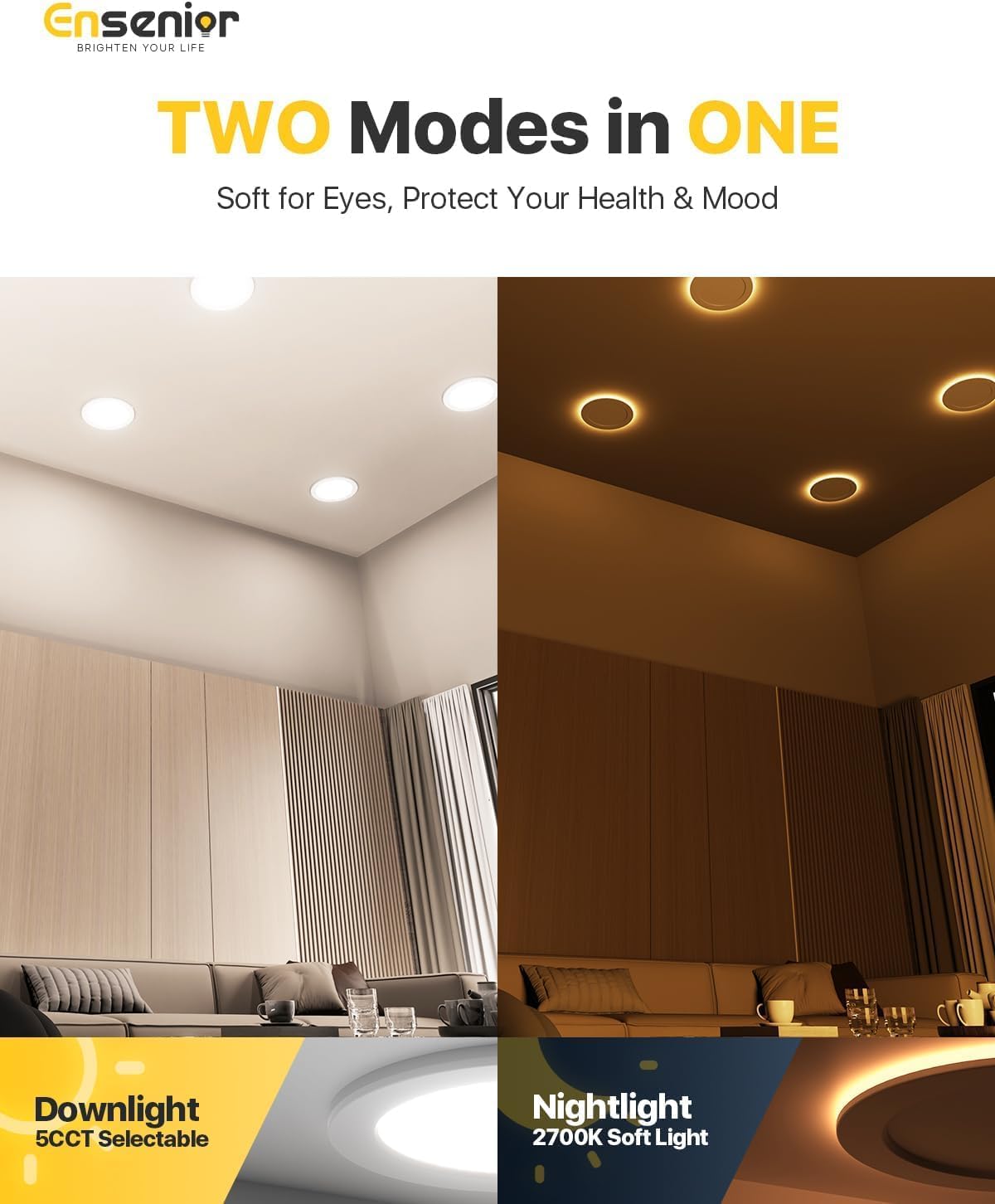 6 Inch LED Recessed Ceiling Light with Night Light, 20 Pack Dimmable 5%-100%, 2700K-5000K 5CCT