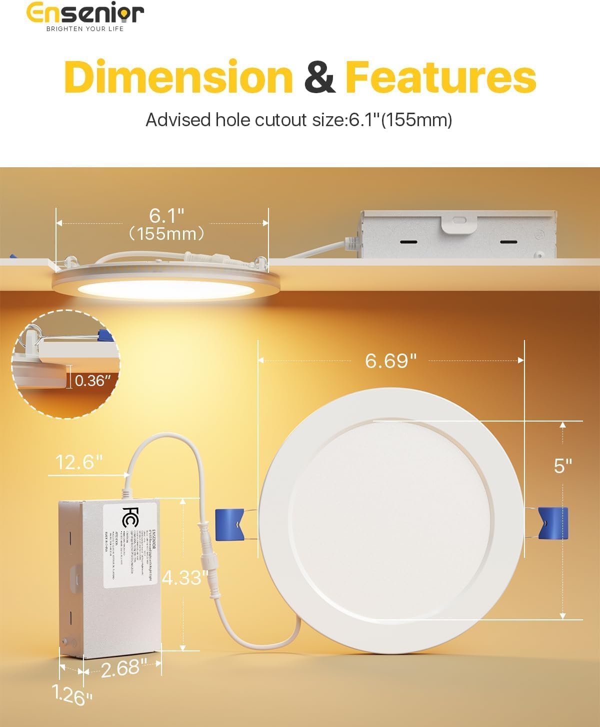 6 Inch LED Recessed Ceiling Light with Night Light, 20 Pack Dimmable 5%-100%, 2700K-5000K 5CCT