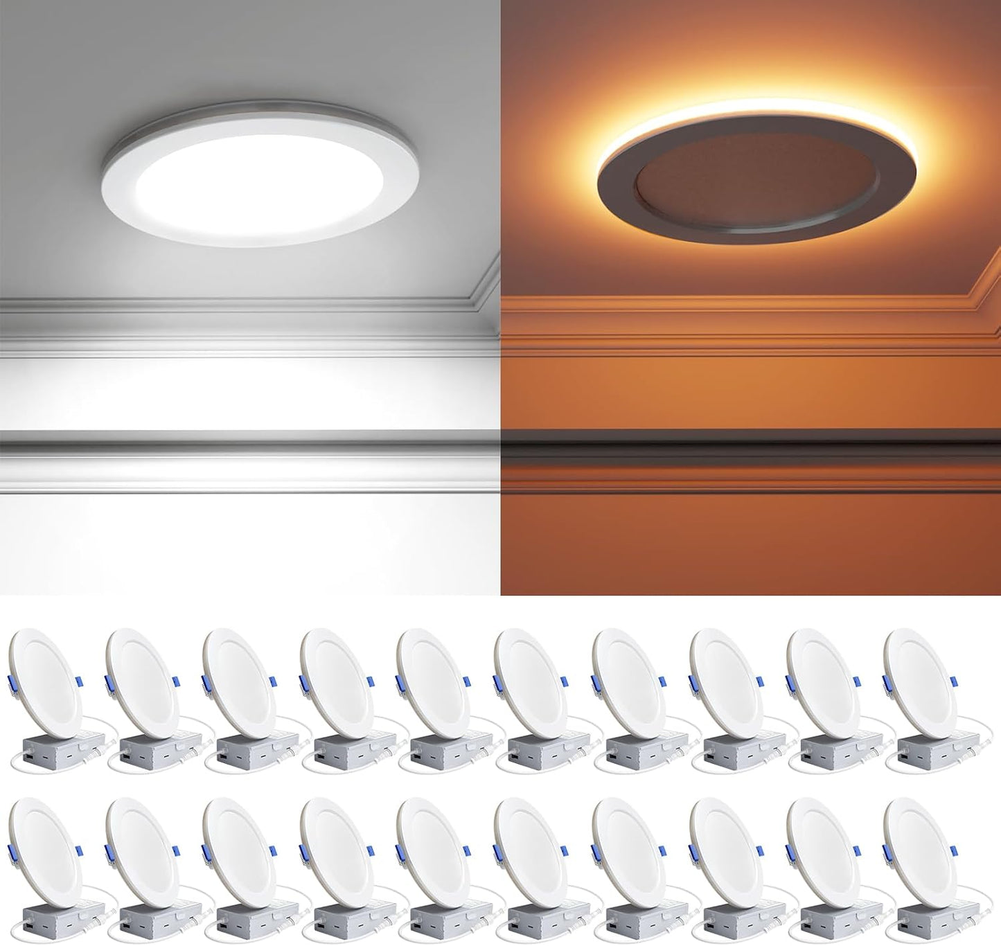 6 Inch LED Recessed Ceiling Light with Night Light, 20 Pack Dimmable 5%-100%, 2700K-5000K 5CCT